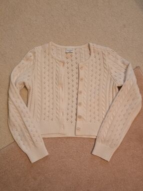 Abercrombie Kids Eyelet Cable Knit Cardigan - Cream